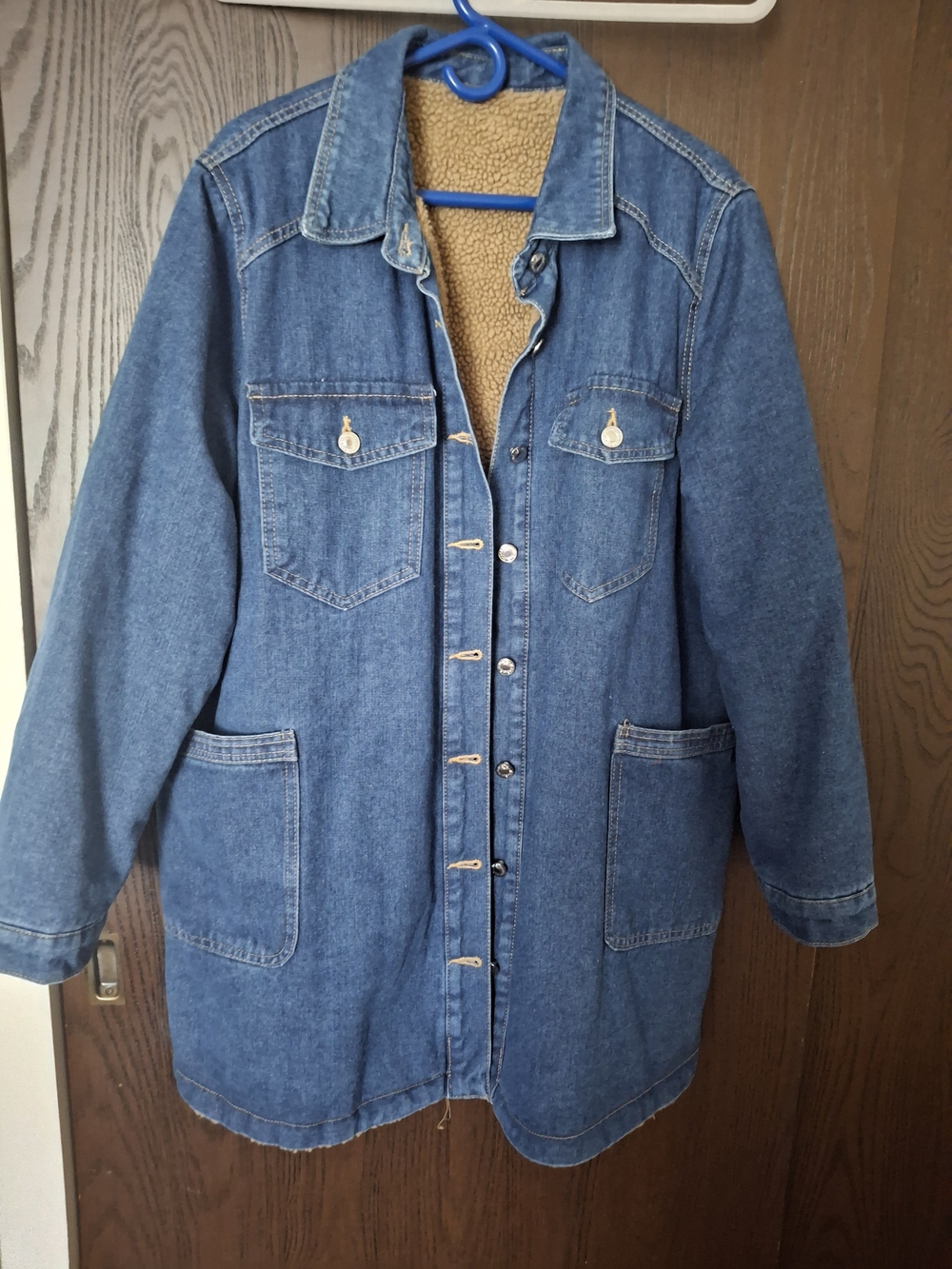 Denim Sherpa-Lined Coat Jacket - Blue